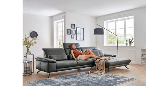 ECKSOFA Rivello Anthrazit Echtleder  - Anthrazit/Schwarz, Design, Leder/Metall (328/193cm) - Dieter Knoll