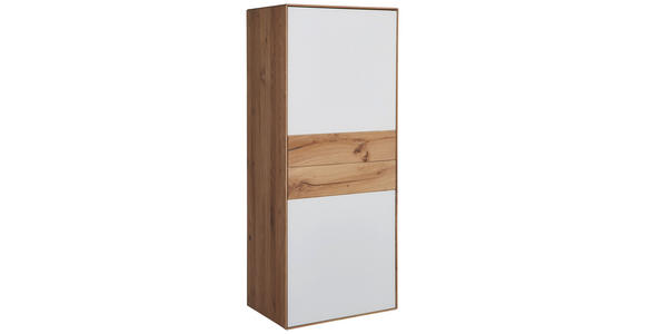 HIGHBOARD Asteiche massiv Weiß, Eichefarben Einlegeböden  - Eichefarben/Schwarz, Design, Glas/Holz (62/148/40cm) - Valnatura