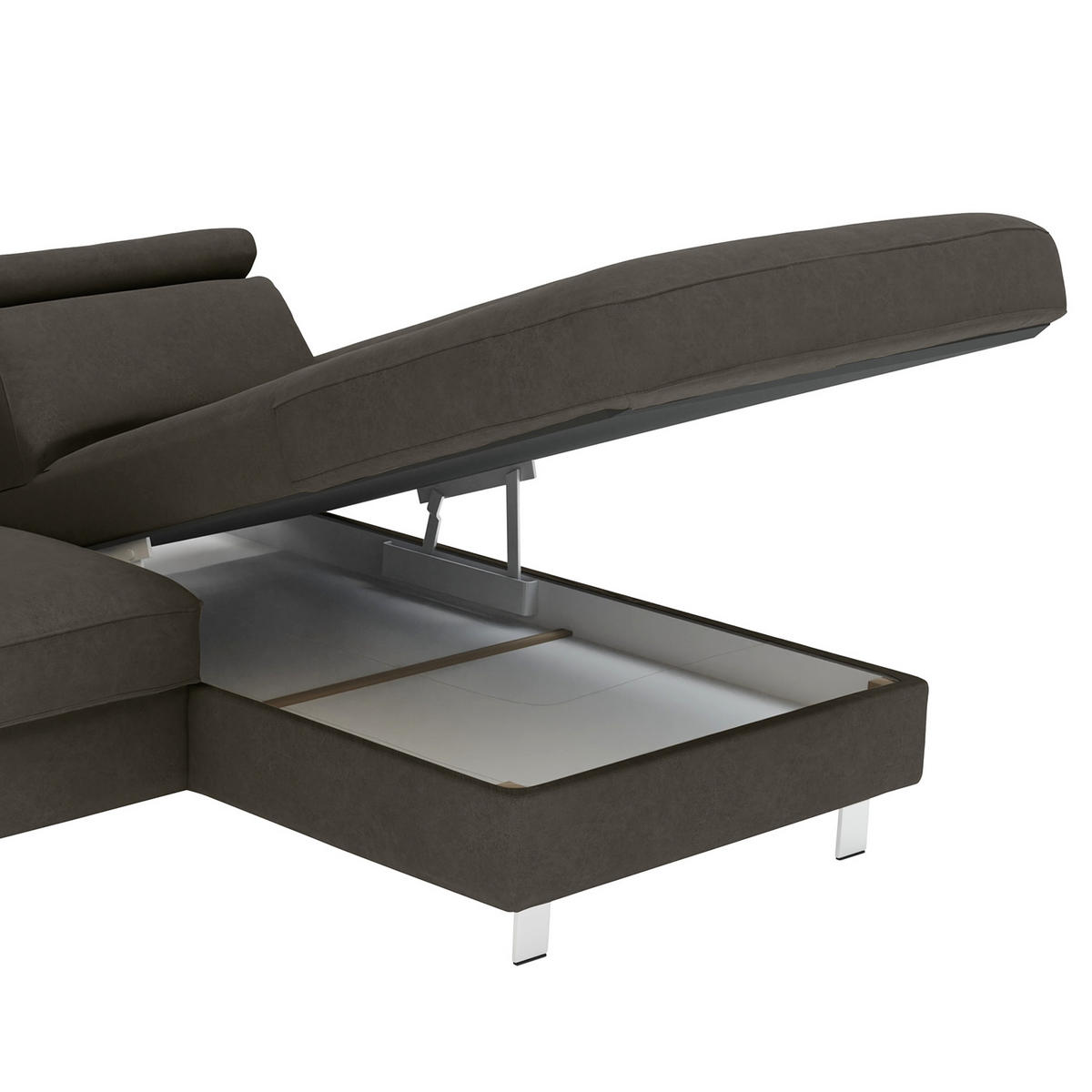 ECKSOFA in Mikrofaser Anthrazit  - Anthrazit/Silberfarben, Konventionell, Textil/Metall (182/82/260cm) - Trendmanufaktur