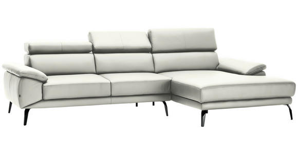 ECKSOFA in Echtleder Weiß 295/187 cm - Schwarz/Weiß, Design, Leder/Metall (295/187cm) - Novel