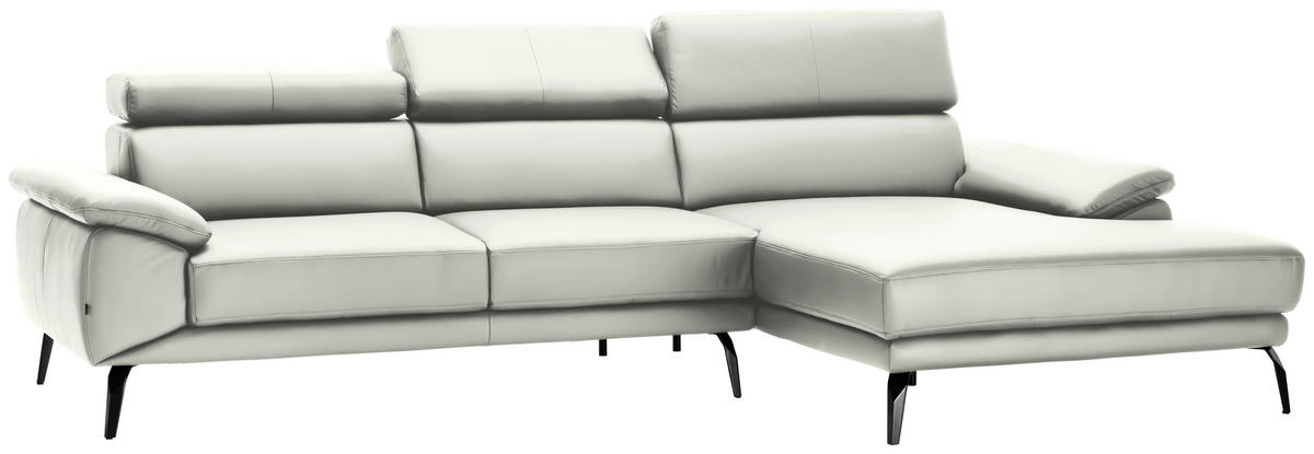 ECKSOFA in Echtleder Weiss  - Weiss/Schwarz, Design, Leder/Metall (295/187cm) - Novel