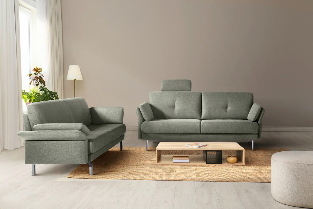 2,5-SITZER Olivgrün  - Chromfarben/Olivgrün, Konventionell, Textil/Metall (195/217/82/84cm) - Horst AG