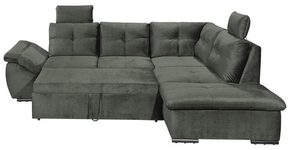 ECKSOFA in Mikrovelours Dunkelgrün - Dunkelgrün/Schwarz, KONVENTIONELL, Kunststoff/Textil (265/217cm) - Carryhome