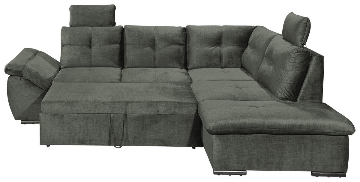 ECKSOFA in Mikrovelours Dunkelgrün  - Dunkelgrün/Schwarz, Konventionell, Kunststoff/Textil (265/217cm) - Carryhome