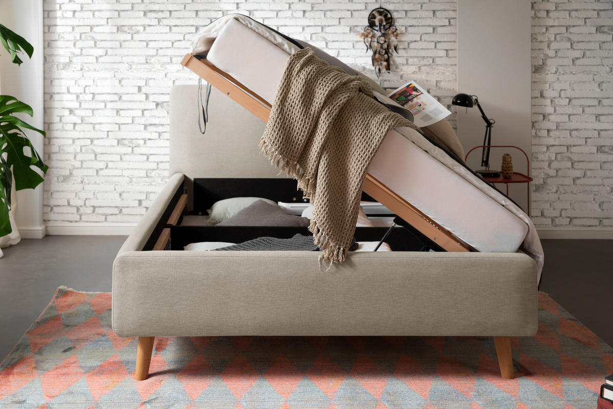 POLSTERBETT MATTIS Bettkasten, Lattenroste 140/200 cm  in Taupe  - Taupe/Eichefarben, Design, Holz/Textil (140/200cm) - Livetastic