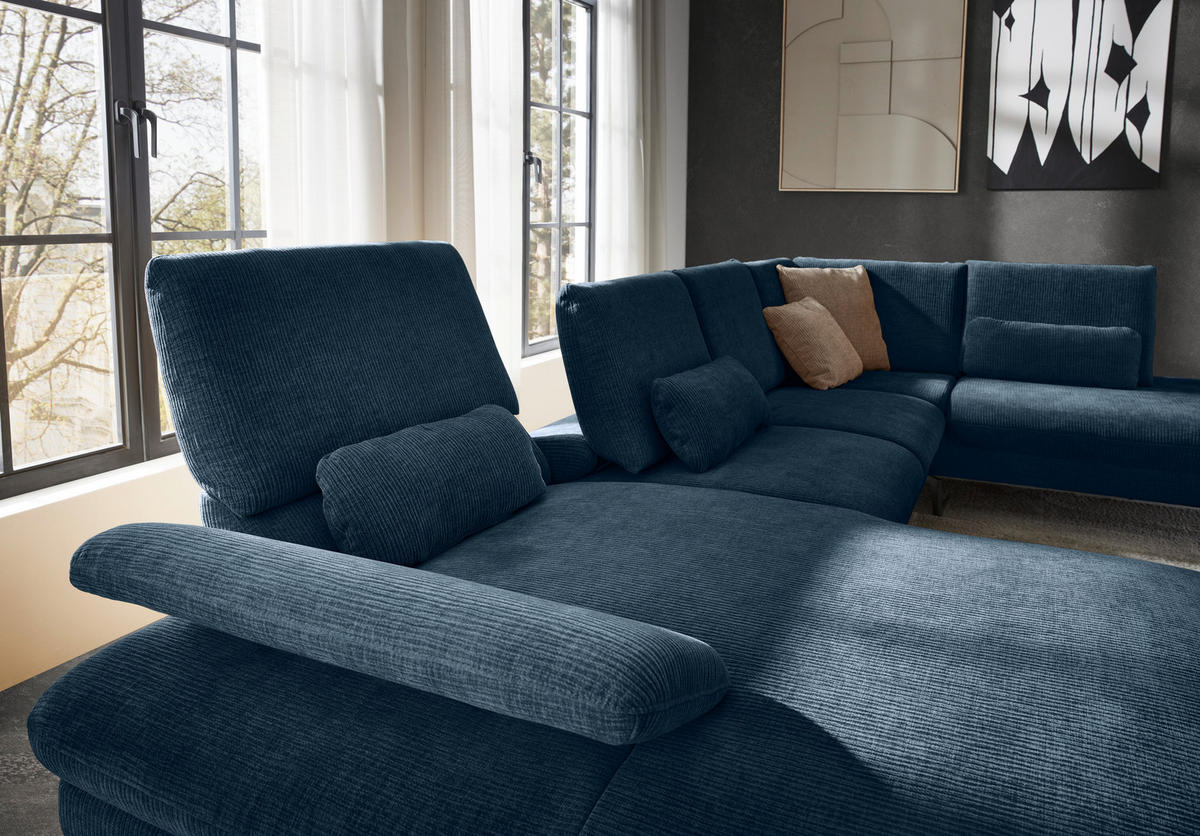WOHNLANDSCHAFT in Webstoff Blau  - Blau/Schwarz, Design, Textil/Metall (157/354/208cm) - Dieter Knoll