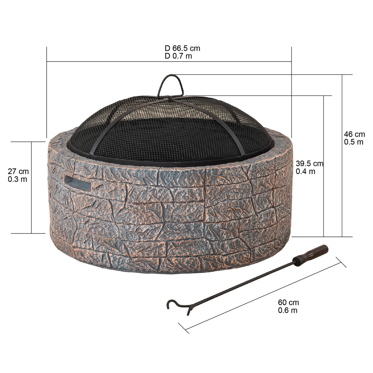 FEUERSCHALE  - Braun/Grau, LIFESTYLE, Stein/Metall (66,5/46/66,5cm) - Modante