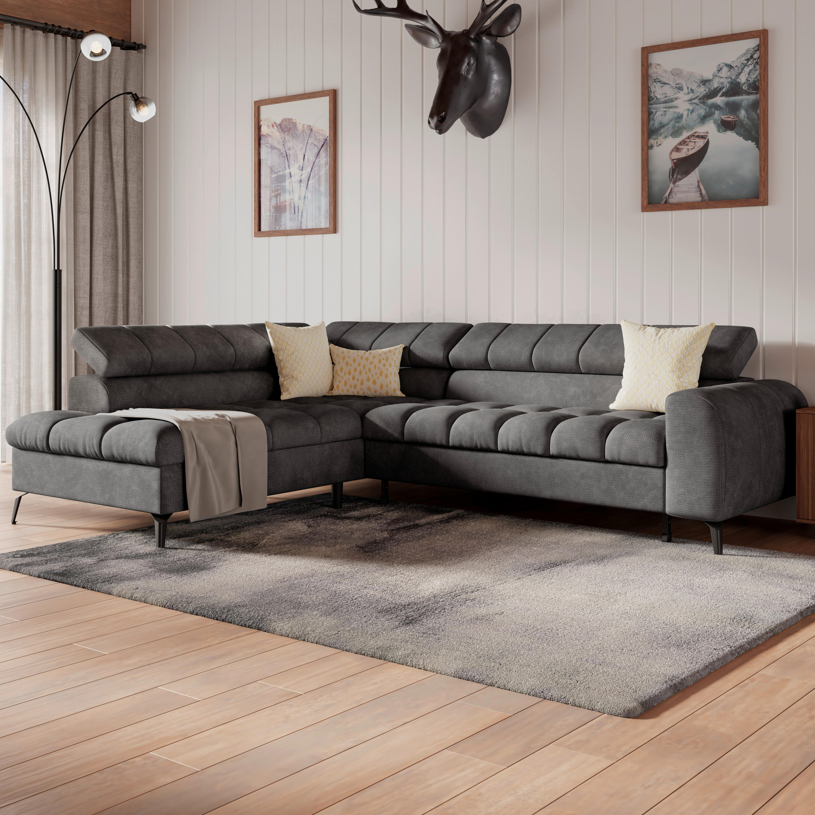 ECKSOFA Anthrazit  - Anthrazit/Schwarz, Trend, Kunststoff/Textil (203/261cm) - Livetastic