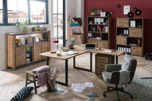 ECKSCHREIBTISCH 180/180/77 cm  in Schwarz, Sheeshamfarben  - Sheeshamfarben/Schwarz, LIFESTYLE, Holz/Metall (180/180/77cm) - MID.YOU