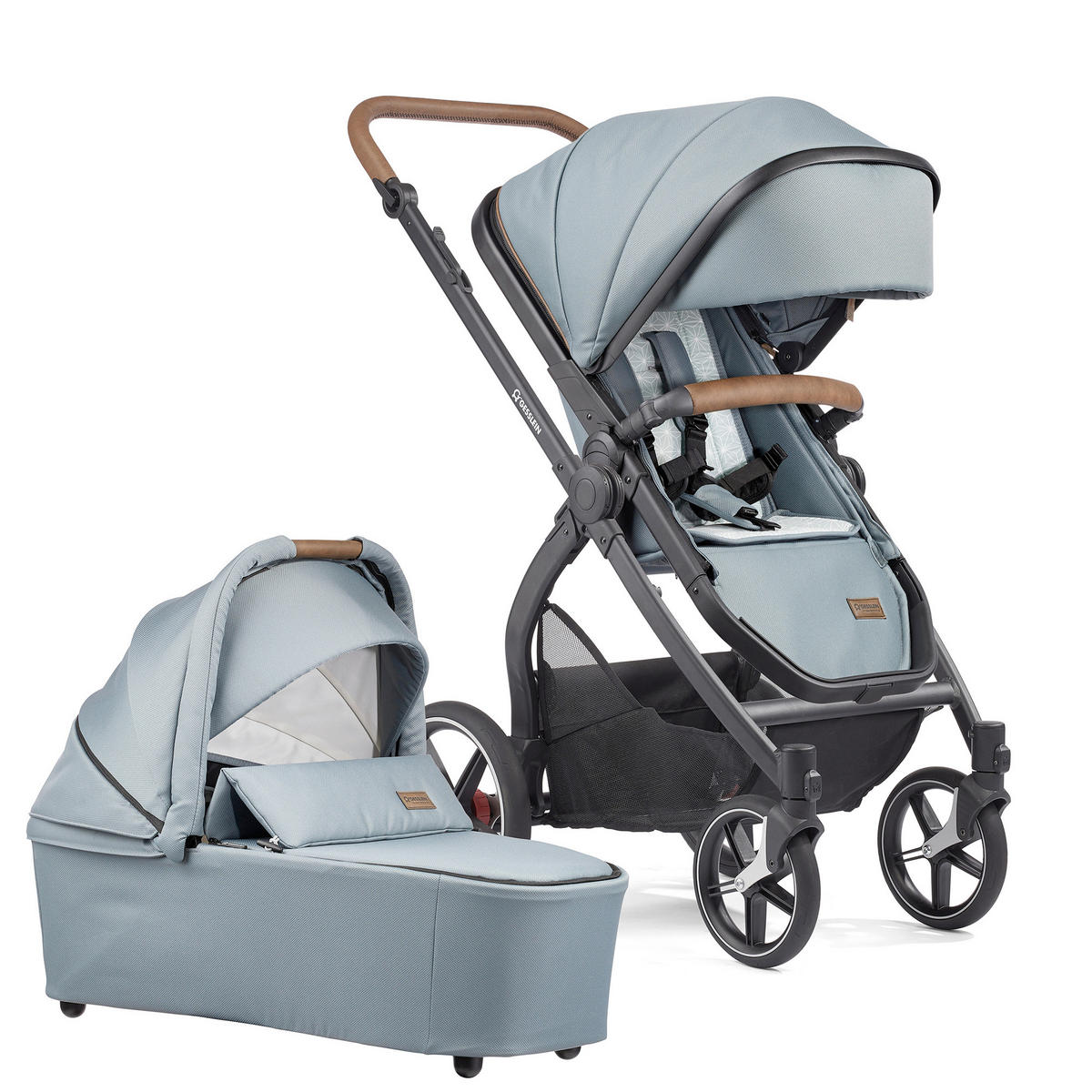KINDERWAGENSET FX4 Life  - Petrol/Schwarz, Basics, Textil/Metall (57/129/100cm) - Gesslein