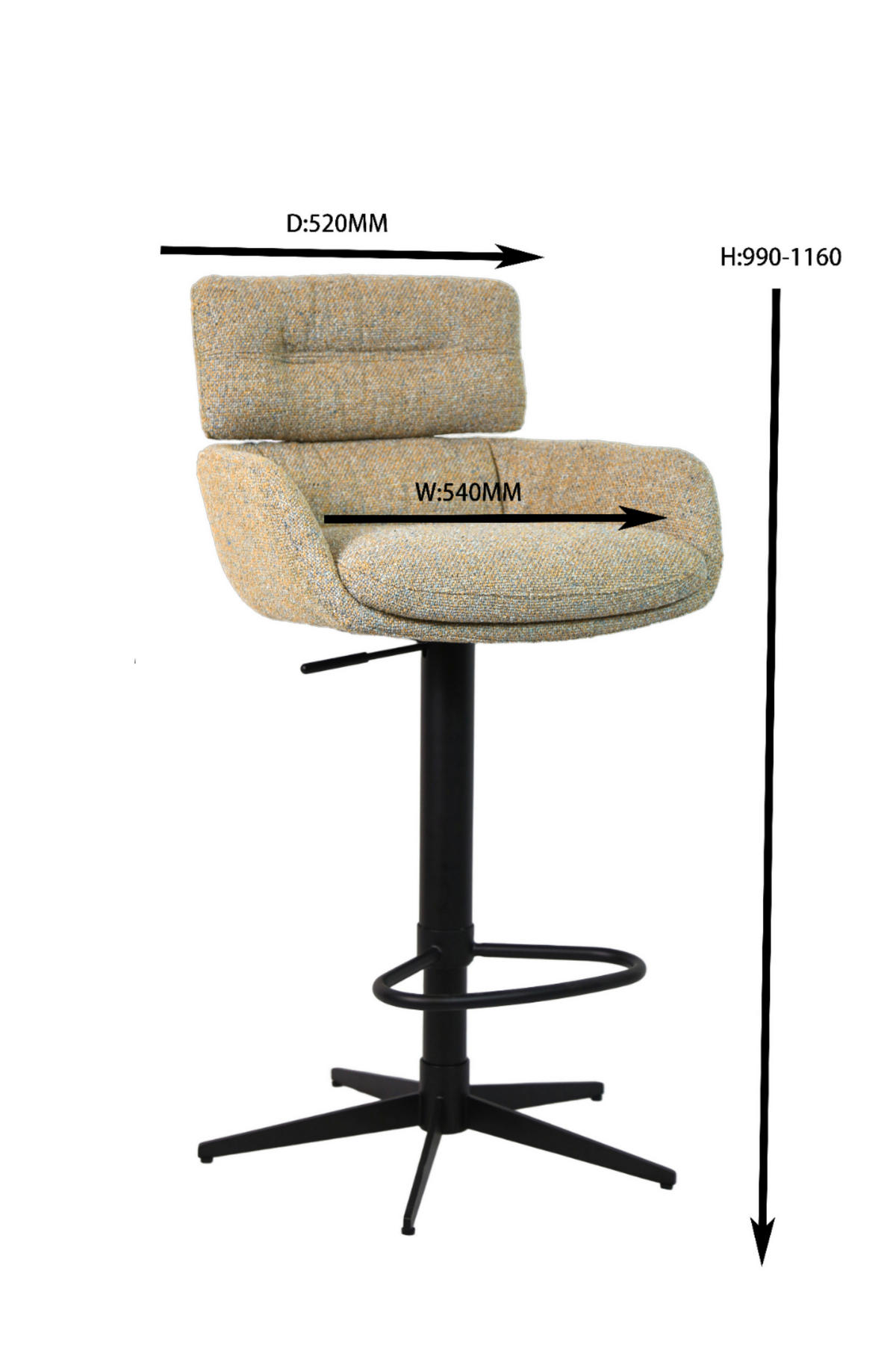 BARHOCKER Webstoff Schwarz, Graubraun Eisen Sitzfläche 360° drehbar  - Graubraun/Schwarz, Design, Textil/Metall (54/99-116,5/52cm) - Dieter Knoll