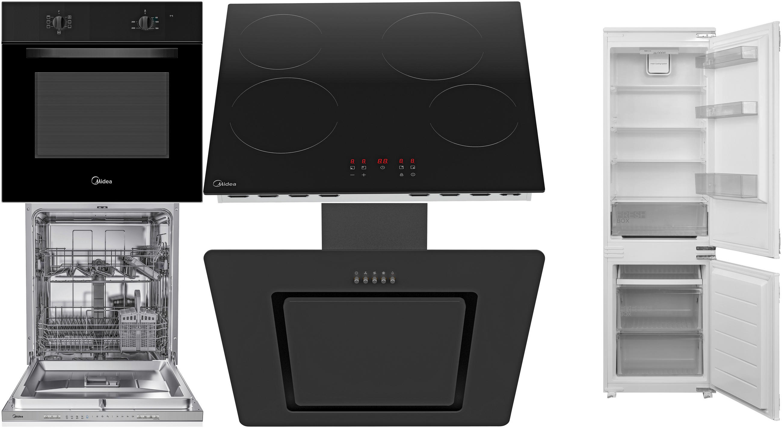 ELEKTROGERÄTESET PowerSet1  - Edelstahlfarben/Schwarz, Basics, Glas/Metall - Midea