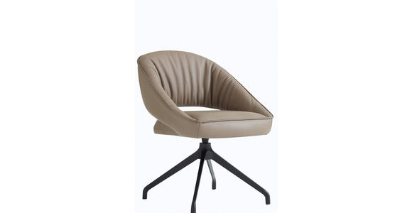 ARMLEHNSTUHL  Sitzfläche 360° drehbar, automatische Rückholfunktion  Echtleder  - Beige/Schwarz, Design, Leder/Metall (61/81/66cm) - Dieter Knoll