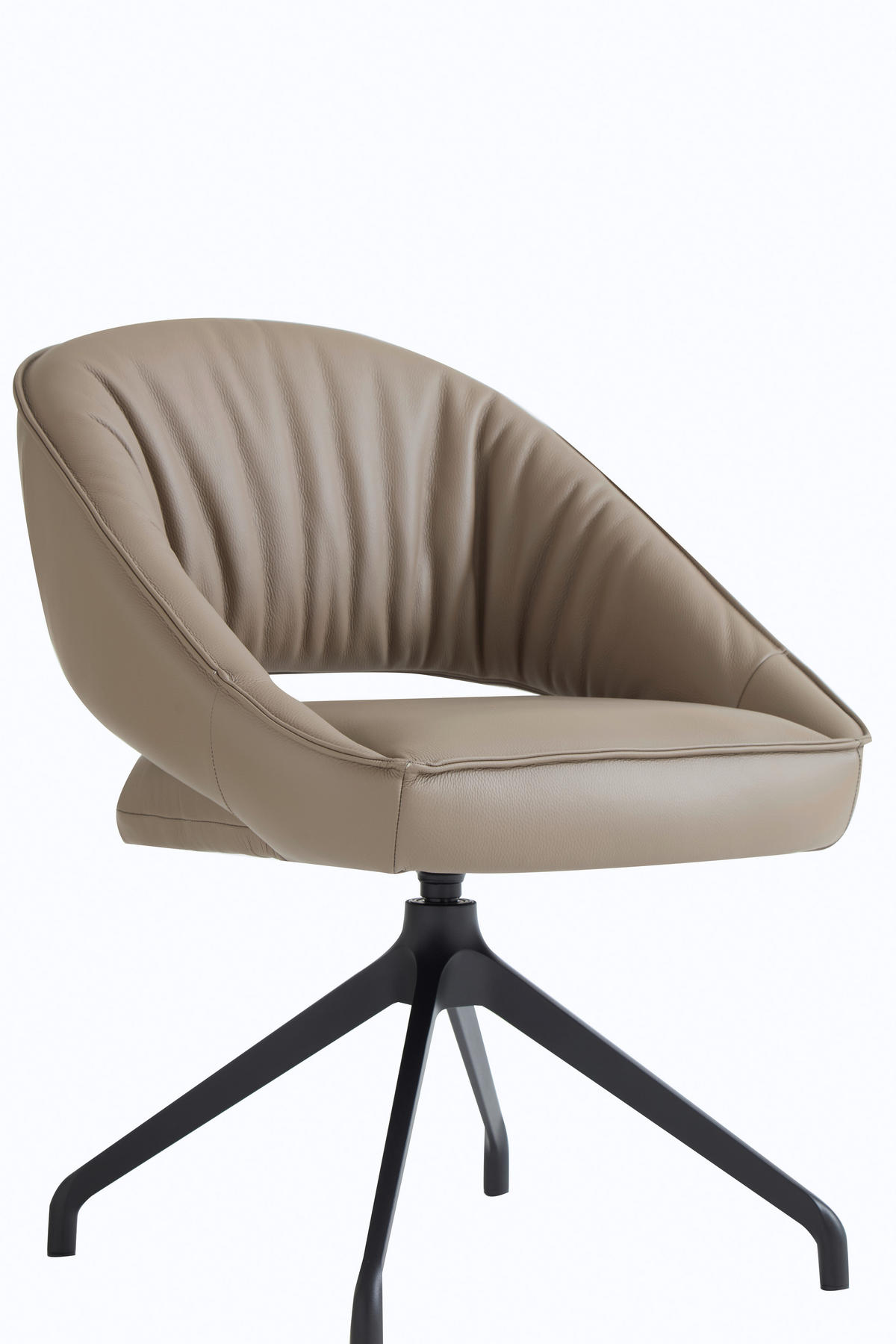 ARMLEHNSTUHL  Sitzfläche 360° drehbar, automatische Rückholfunktion  Echtleder  - Beige/Schwarz, Design, Leder/Metall (61/81/66cm) - Dieter Knoll