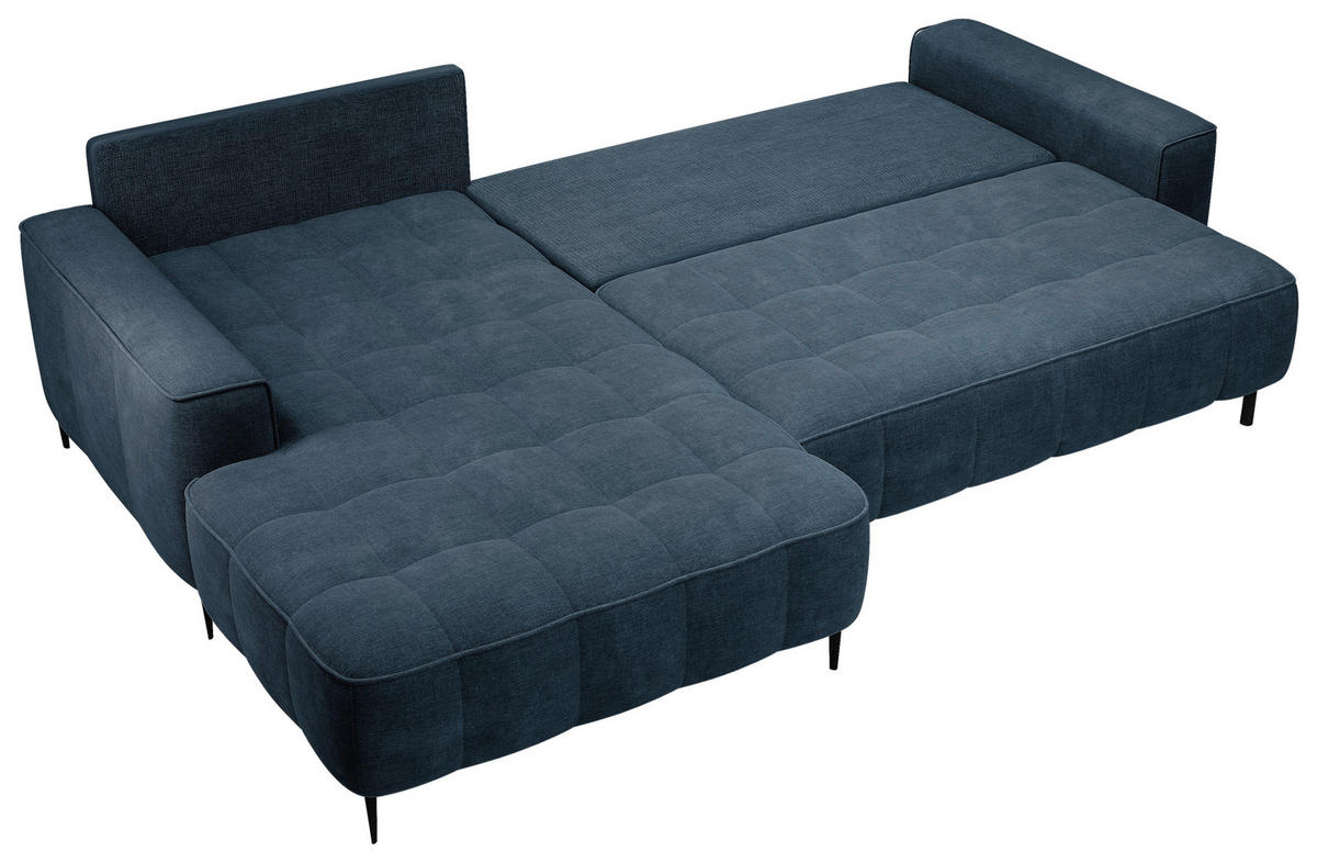 ECKSCHLAFSOFA Florence in Velours Petrol  - Petrol/Schwarz, Basics, Textil/Metall (166/280cm) - Livetastic