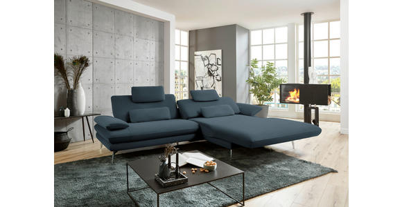 ECKSOFA in Webstoff Dunkelblau  - Schwarz/Dunkelblau, Design, Textil/Metall (284/184cm) - Dieter Knoll