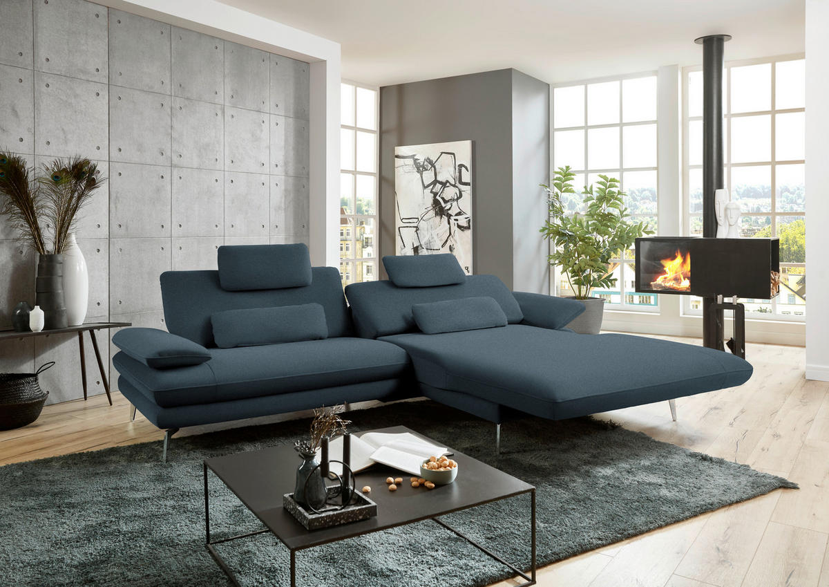 ECKSOFA in Webstoff Dunkelblau  - Schwarz/Dunkelblau, Design, Textil/Metall (284/184cm) - Dieter Knoll