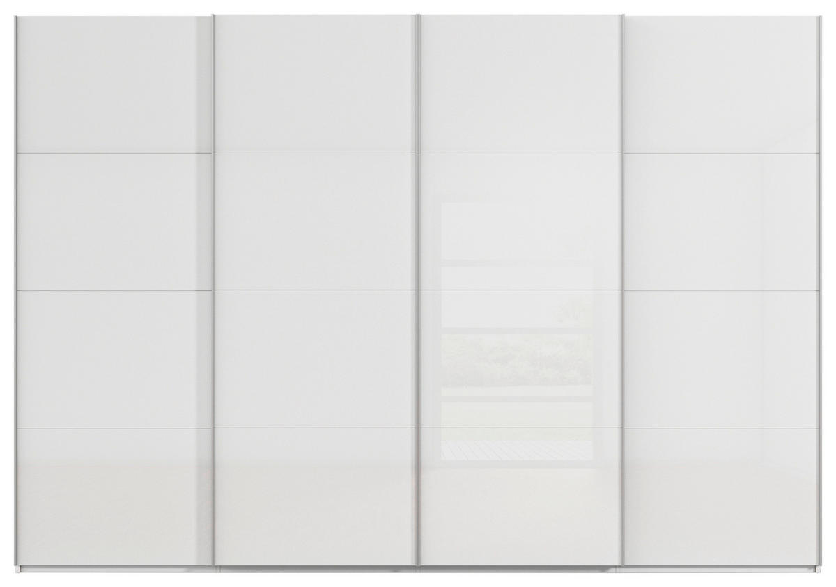 SCHWEBETÜRENSCHRANK 322/236/68 cm 4-türig Weiß  - Alufarben/Weiß, Basics, Glas/Holzwerkstoff (322/236/68cm) - Novel