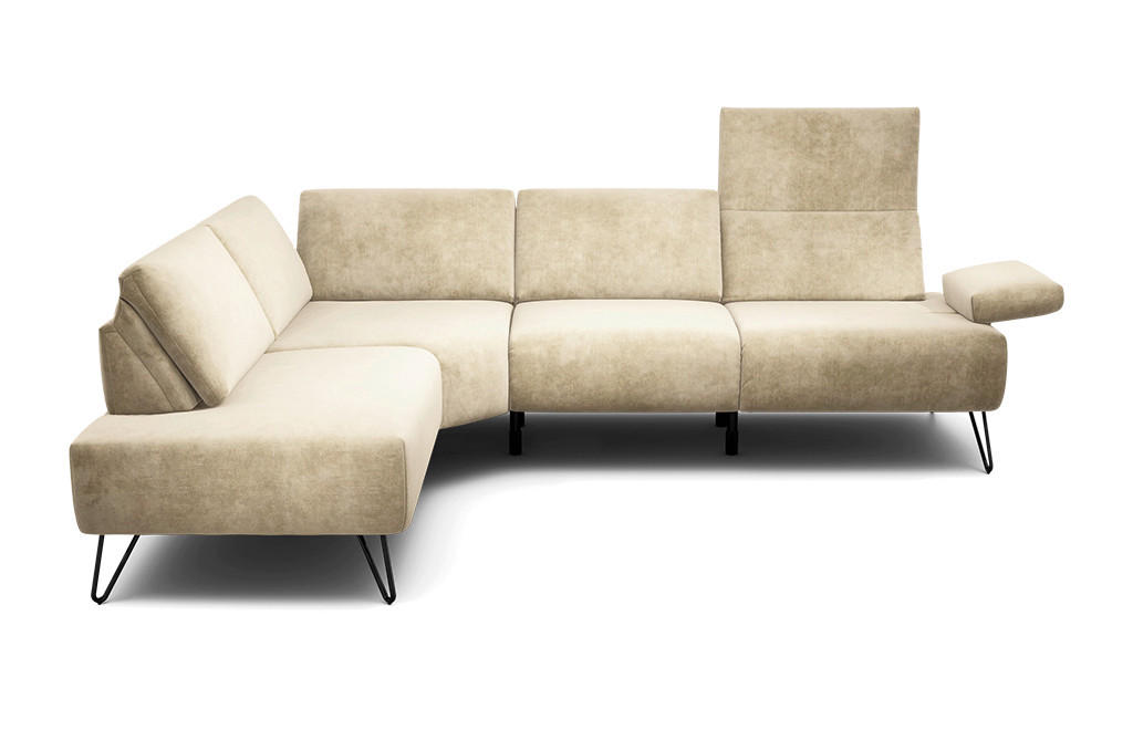 ECKSOFA Cosy Naturfarben Samt  - Schwarz/Naturfarben, Design, Textil/Metall (193/248-263cm) - SENSOO