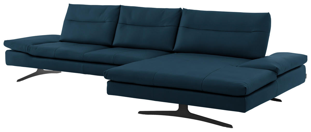 ECKSOFA in Echtleder Blau  - Blau/Schwarz, Modern, Leder/Metall (342/158cm) - Chilliano