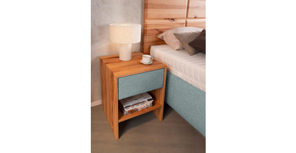 POLSTERBETT Matratze, Lattenrost, Bettkasten Buchefarben, Mintgrün 180/200 cm  - Buchefarben/Weiß, Design, Holz/Textil (180/200cm) - Valnatura