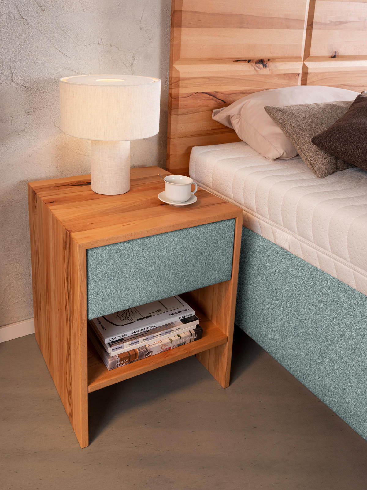 POLSTERBETT 180/200 cm  in Buchefarben, Mintgrün  - Weiss/Buchefarben, Design, Holz/Textil (180/200cm) - Valnatura