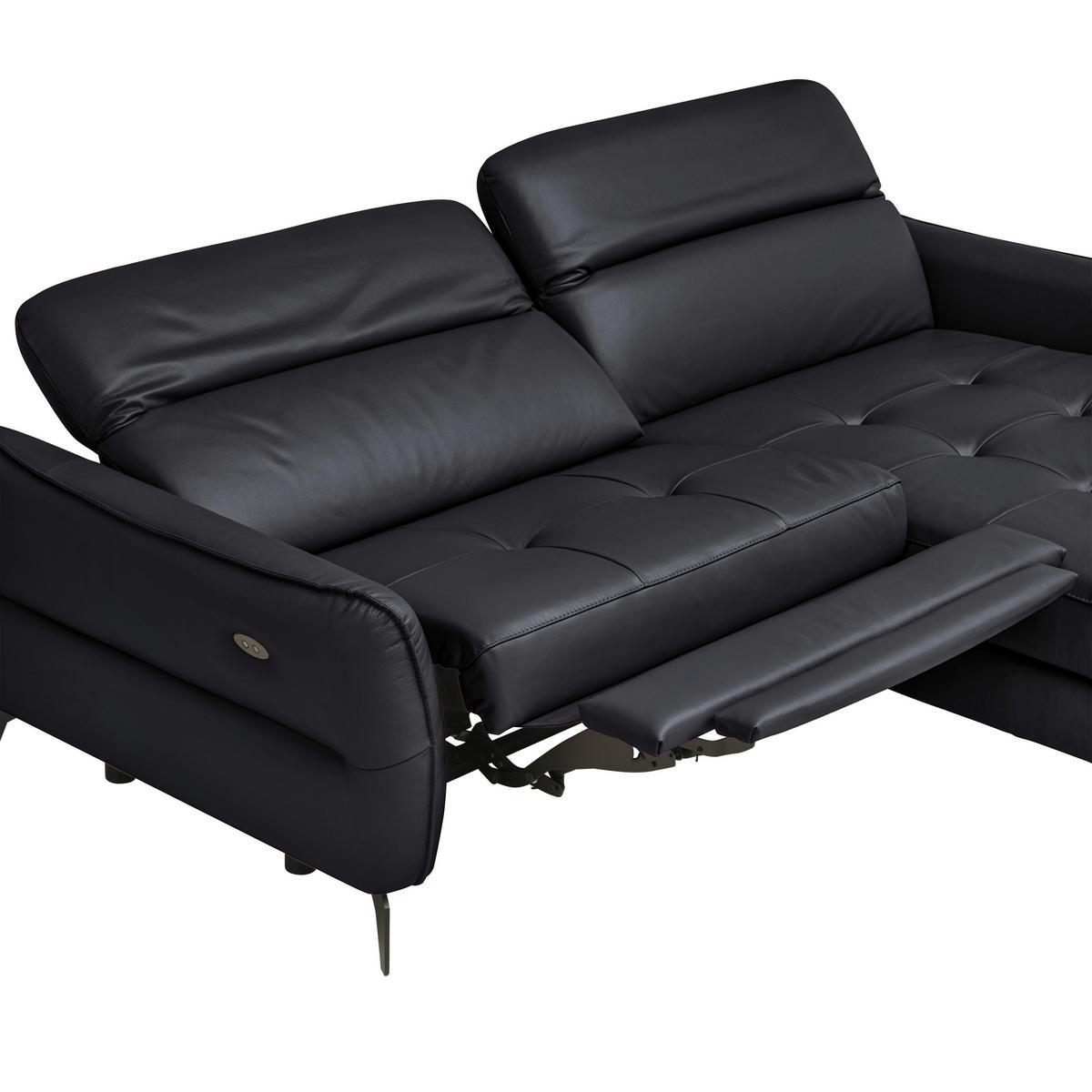 ECKSOFA inkl. Funktionen Schwarz Echtleder  - Schwarz, Design, Leder/Metall (246/175cm) - Celina Home