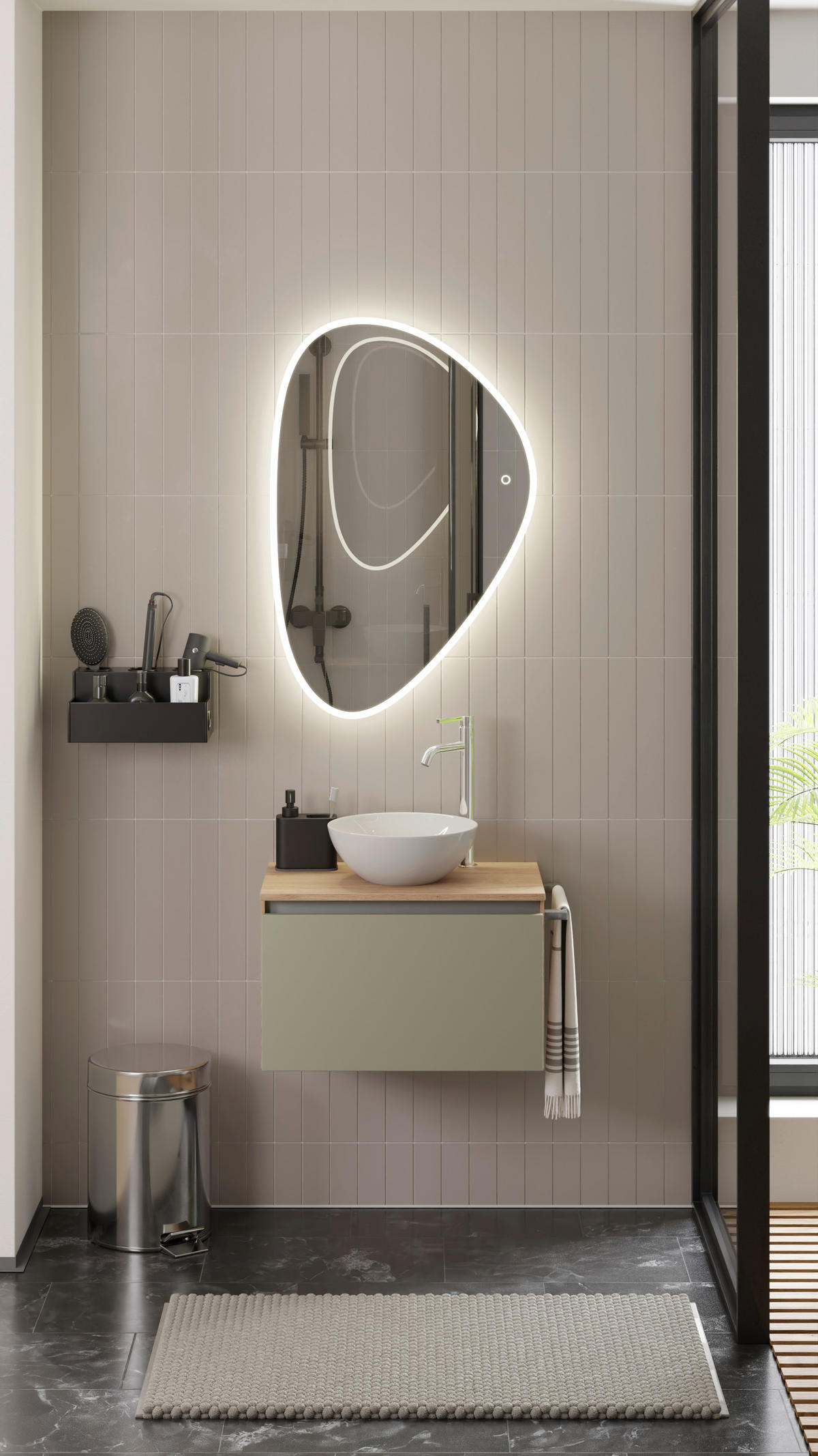 WASCHTISCHKOMBI 60,3 cm  - Edelstahlfarben/Eichefarben, MODERN, Keramik/Holzwerkstoff (60,3cm) - Celina Home