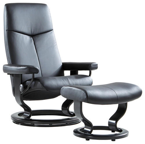 SESSELSET CITY Echtleder Relaxfunktion, Hocker    - Schwarz, KONVENTIONELL, Leder/Holz (76/109/76cm) - Stressless