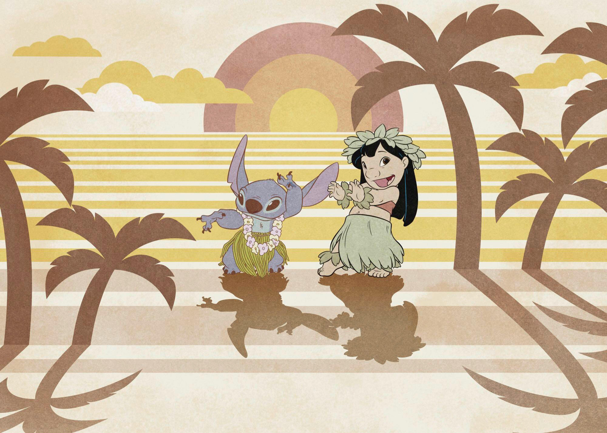 FOTOTAPETE LILO AND STITCH HULA HARMONY  - Gelb, Design, Textil (350/250cm) - Disney