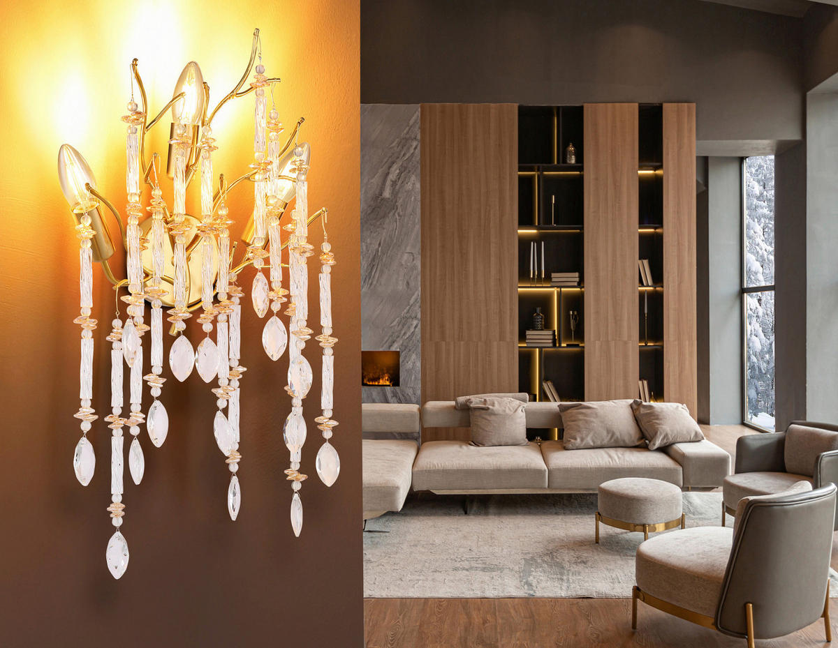 WANDLEUCHTE 35/50 cm   - Klar/Goldfarben, Design, Glas/Metall (35/50cm) - Globo