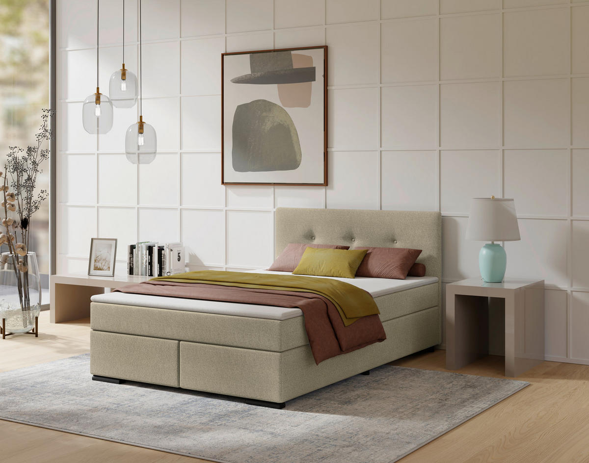 BOXSPRINGBETT 120/200 cm  in Beige  - Beige/Schwarz, MODERN, Karton/Holz (120/200cm) - MID.YOU