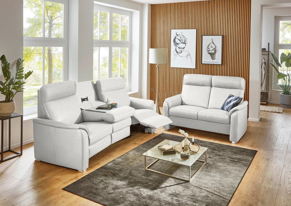 TRAPEZSOFA Flachgewebe Alabasterfarben  - Alabasterfarben/Alufarben, Konventionell, Textil/Metall (218/107/103cm) - Beldomo Comfort