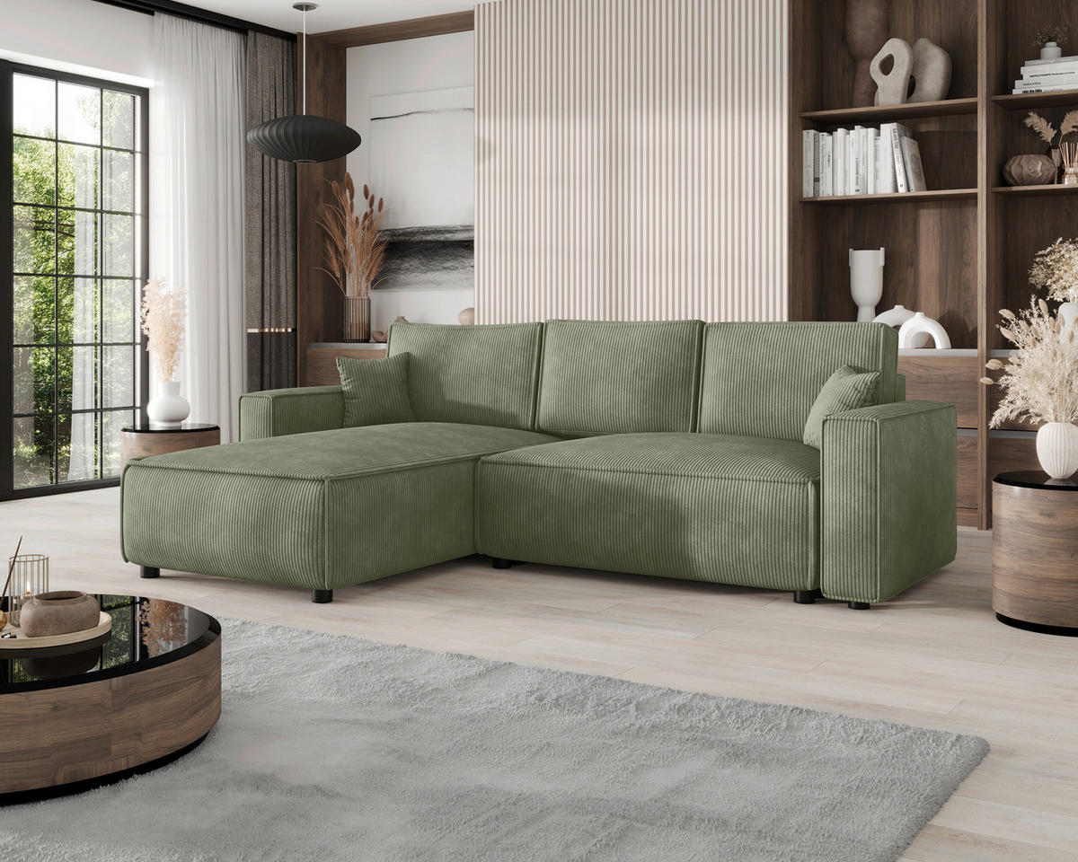 ECKSOFA  in Cord Salbeigrün  - Salbeigrün/Schwarz, MODERN, Kunststoff/Textil (190/280cm) - Carryhome