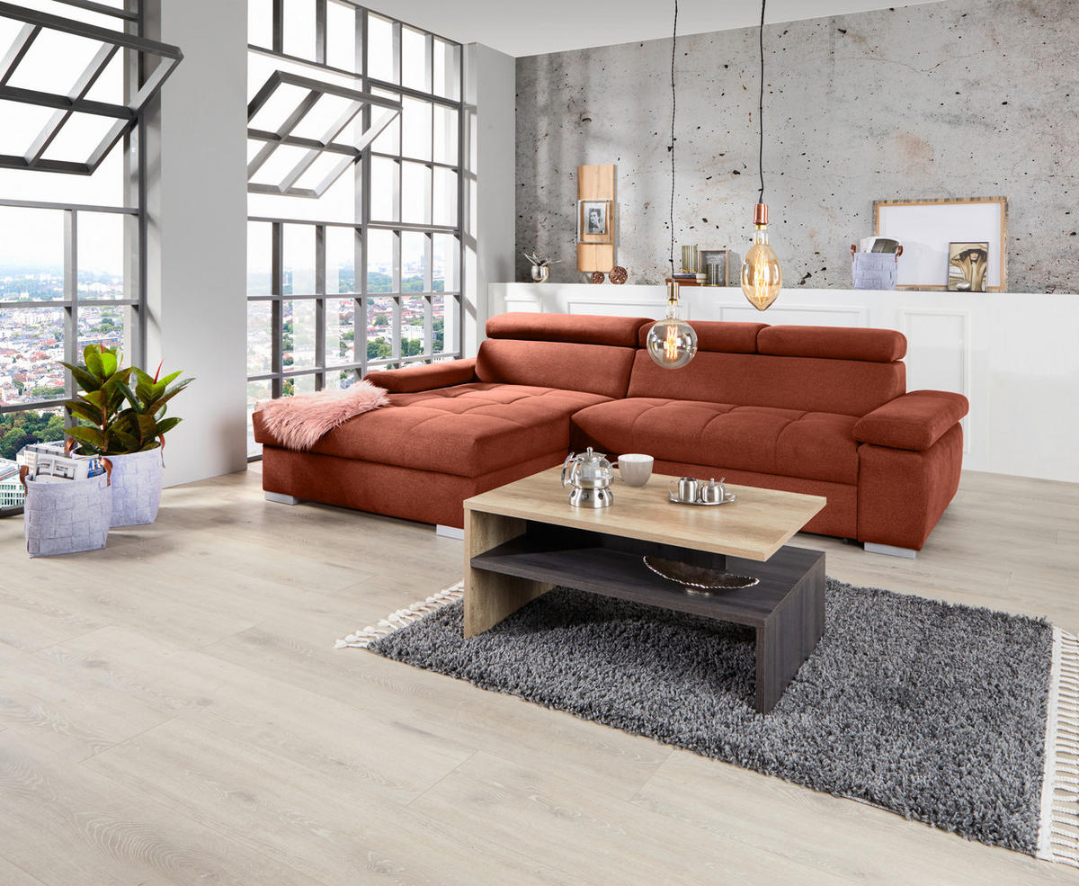 ECKSOFA in Velours Rostfarben  - Rostfarben/Silberfarben, Design, Holz/Textil (183/292cm) - Livetastic