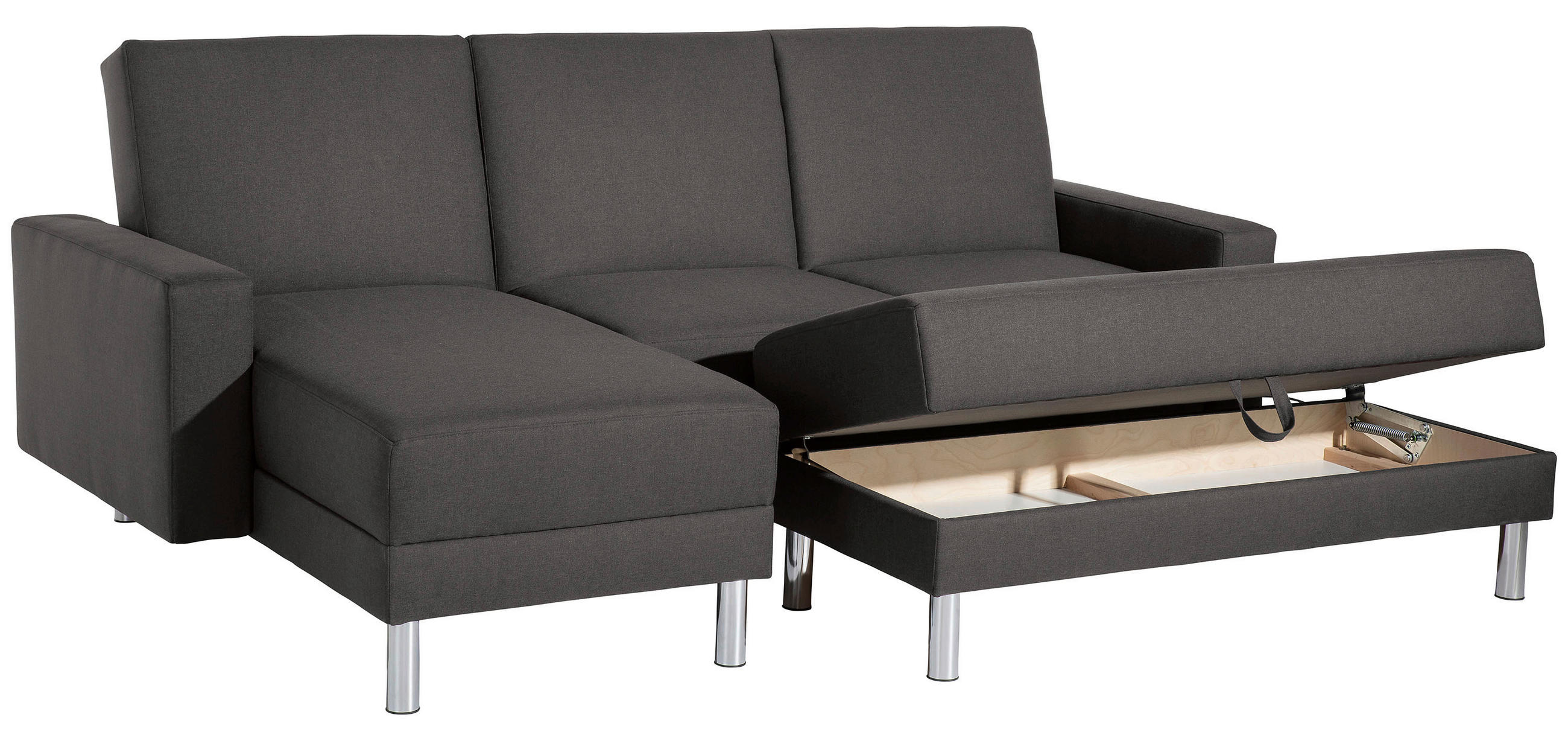 ECKSCHLAFSOFA inkl. Hocker in Anthrazit Textil   - Chromfarben/Anthrazit, Konventionell, Textil/Metall (152/230cm) - Max Winzer