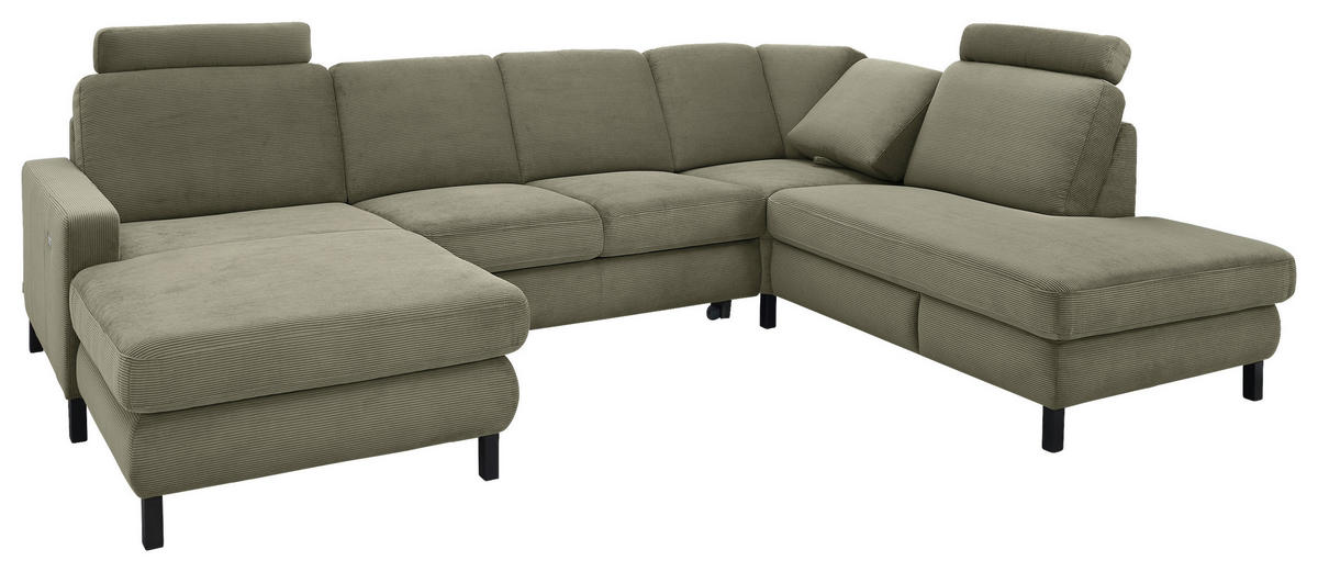 WOHNLANDSCHAFT MR 365 Olivgrün Feincord  - Schwarz/Olivgrün, Design, Textil/Metall (165/313/219cm) - Musterring