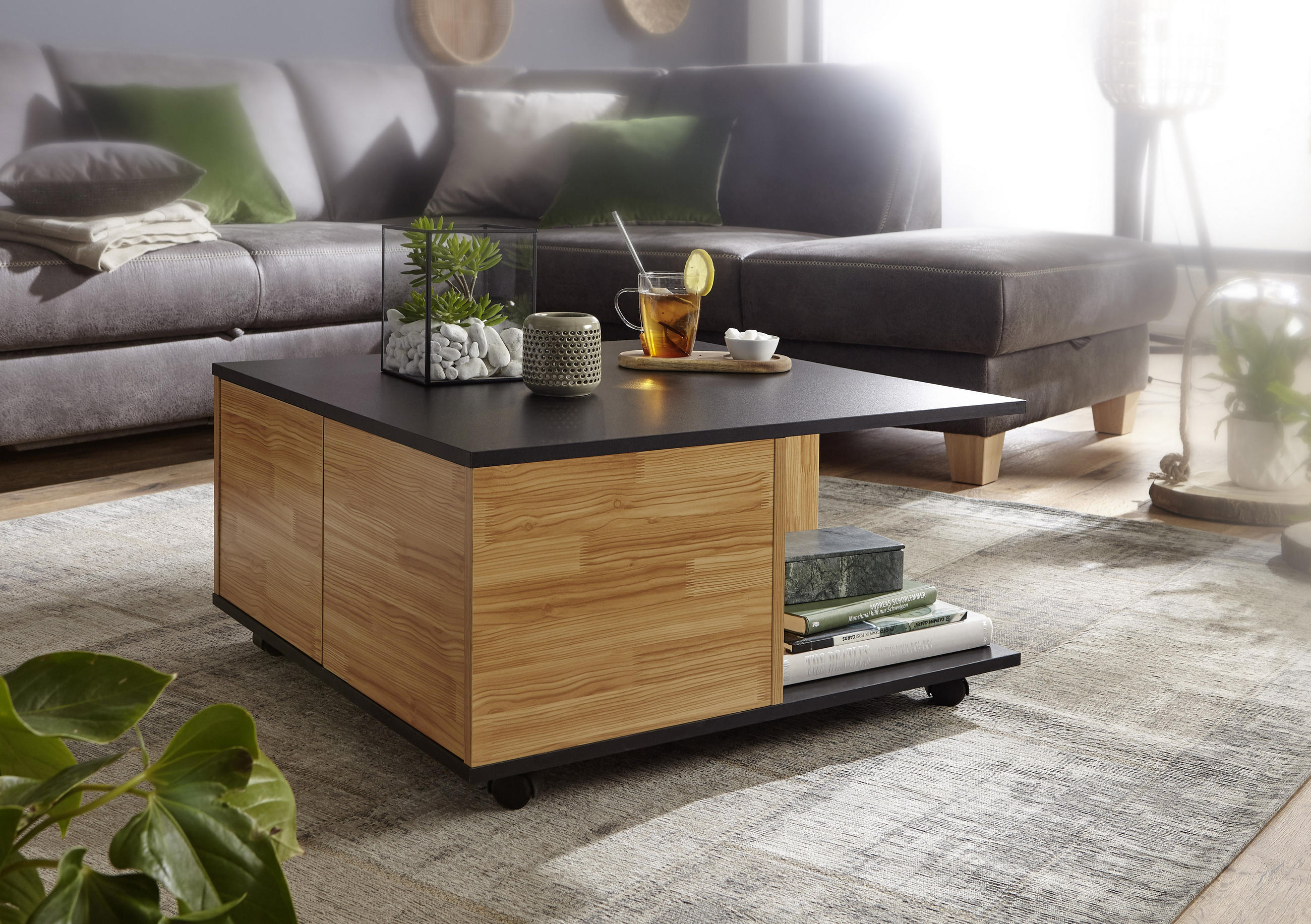 SOFFBORD i trämaterial 70/70/36,5 cm  - sandfärgad/antracit, Modern, trämaterial/plast (70/70/36,5cm) - MID.YOU