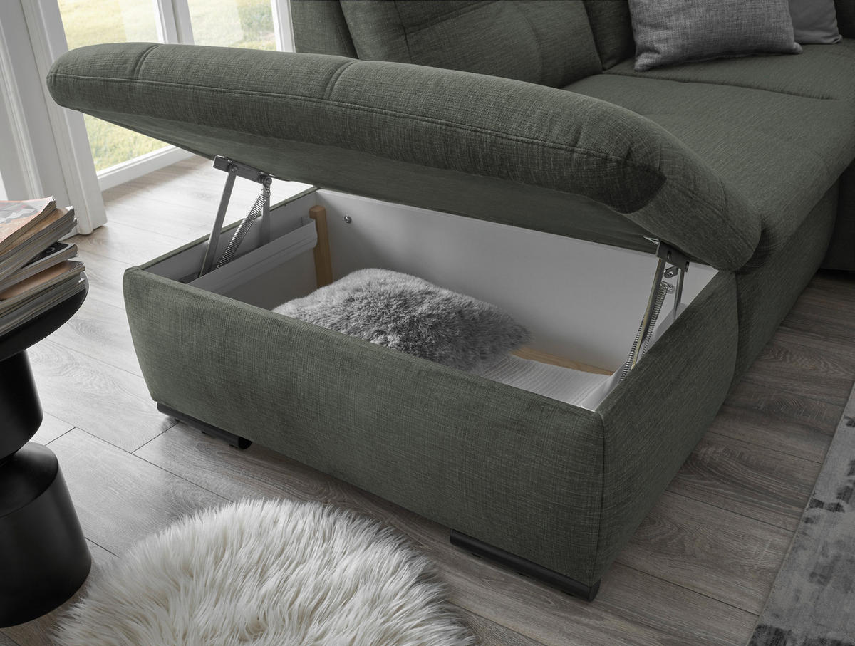 ECKSOFA in Mikrovelours Dunkelgrün  - Dunkelgrün/Schwarz, KONVENTIONELL, Kunststoff/Textil (217/265cm) - Carryhome