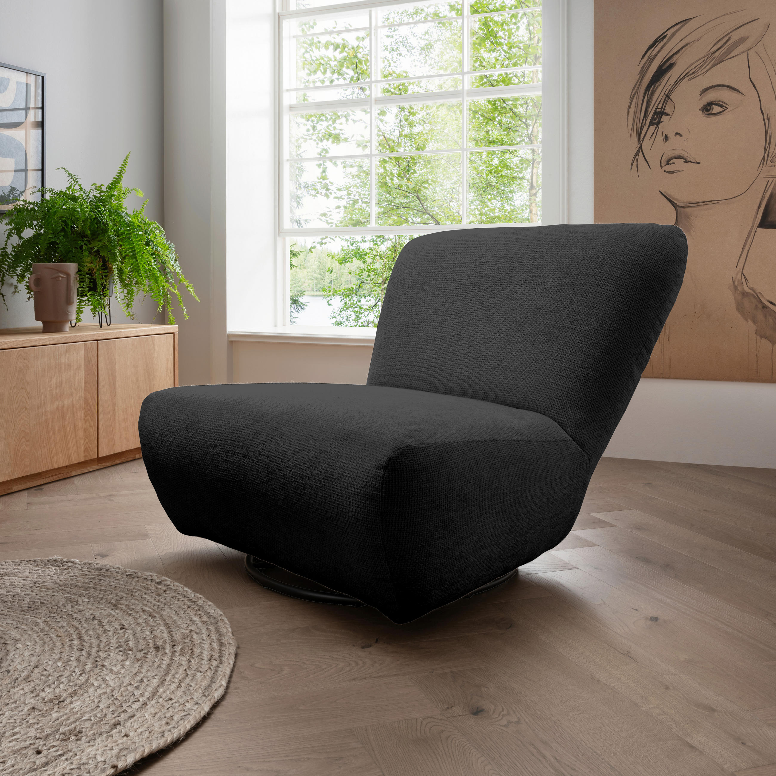 XXL-SESSEL in Mikrofaser Schwarz  - Schwarz, Trend, Textil/Metall (95/77/94cm) - Livetastic