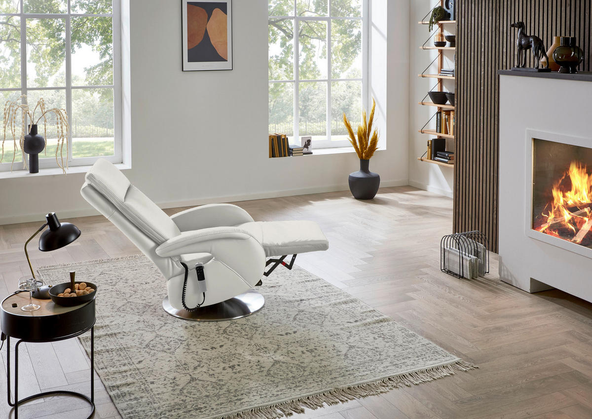 RELAXSESSEL in Leder Weiss  - Weiss/Edelstahlfarben, Design, Leder/Metall (70/108/80cm) - Cantus