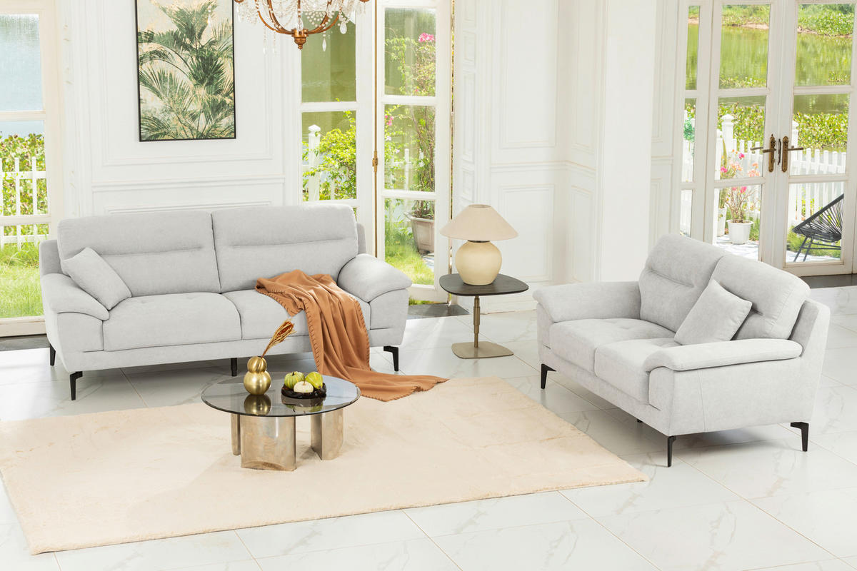 BOXSPRINGSOFA in Textil Grau  - Schwarz/Grau, KONVENTIONELL, Textil/Metall (215/92/94cm) - Livetastic