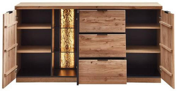 SIDEBOARD 180/93/48 cm  - Wildeiche/Schwarz, KONVENTIONELL, Glas/Holz (180/93/48cm) - Linea Natura