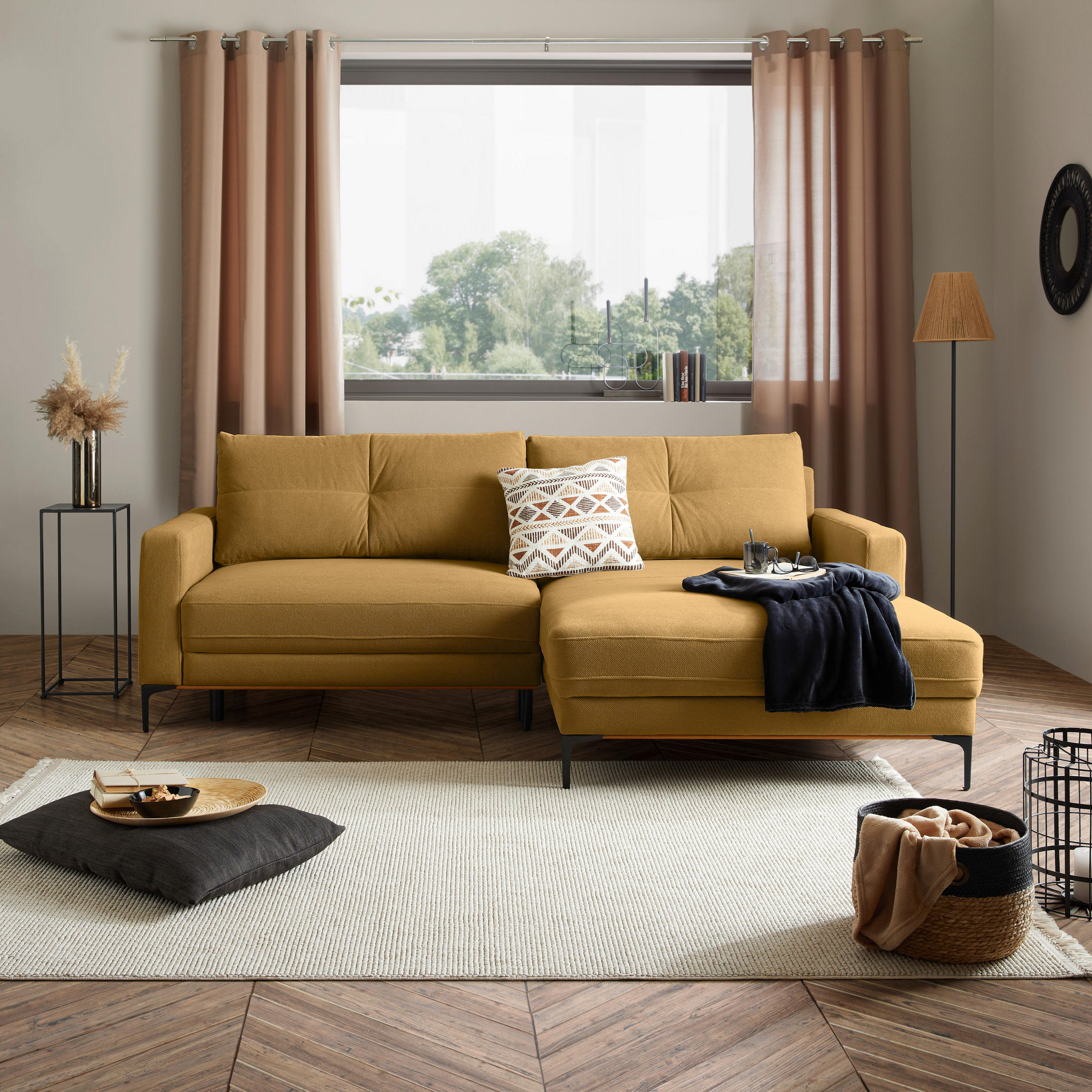 ECKSOFA in Gelb  - Gelb/Schwarz, Modern, Textil/Metall (238/162cm) - Ondega