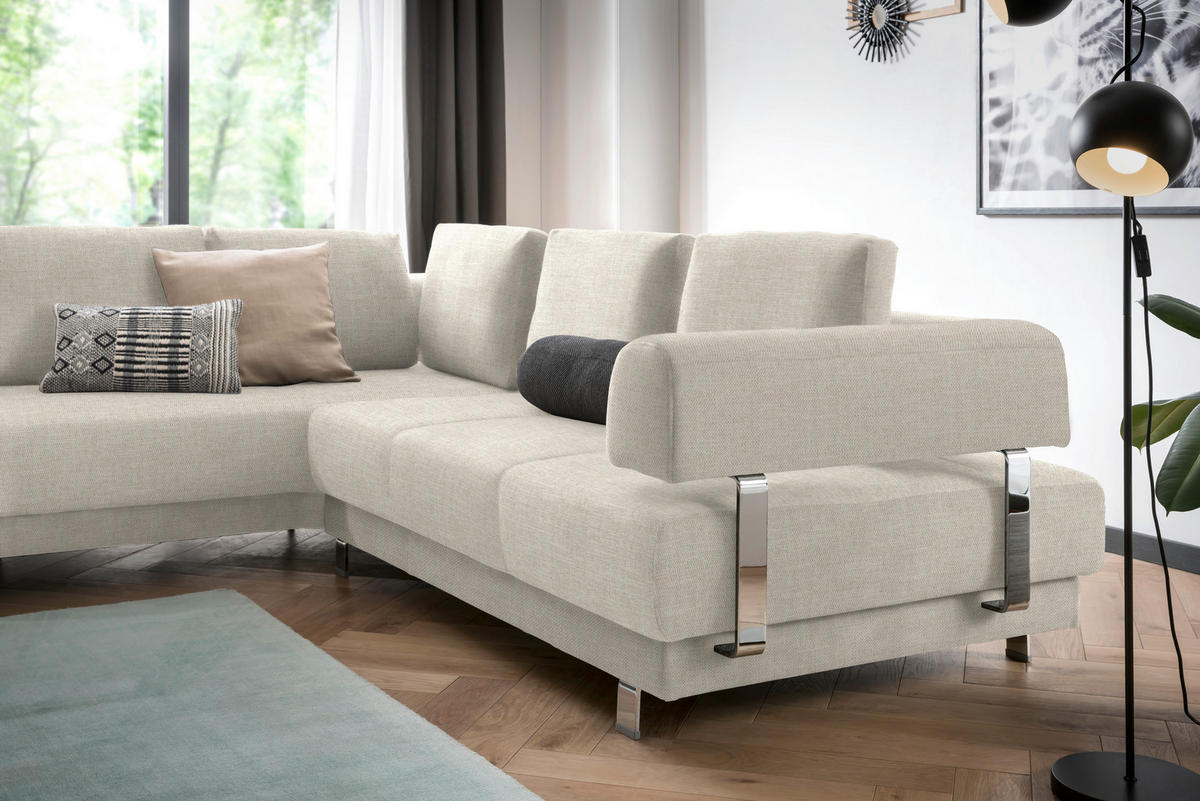 ECKSOFA in Chenille Creme  - Creme, Design, Textil/Metall (235/277cm)
