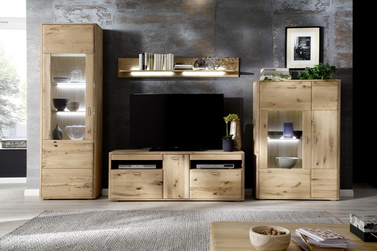 WOHNWAND  in Eichefarben 339/208/50 cm  - Eichefarben/Anthrazit, Design, Glas/Holz (339/208/50cm) - Livetastic
