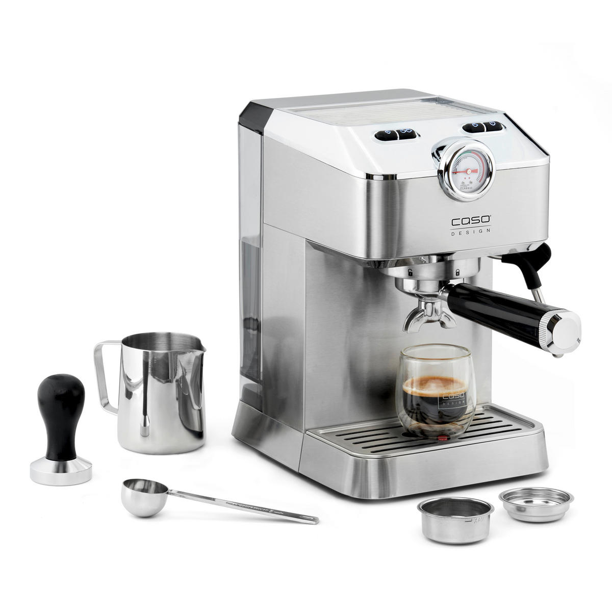 ESPRESSOMASCHINE  - Edelstahlfarben/Schwarz, Basics (19,5/30,5/25,5cm) - CASO Design