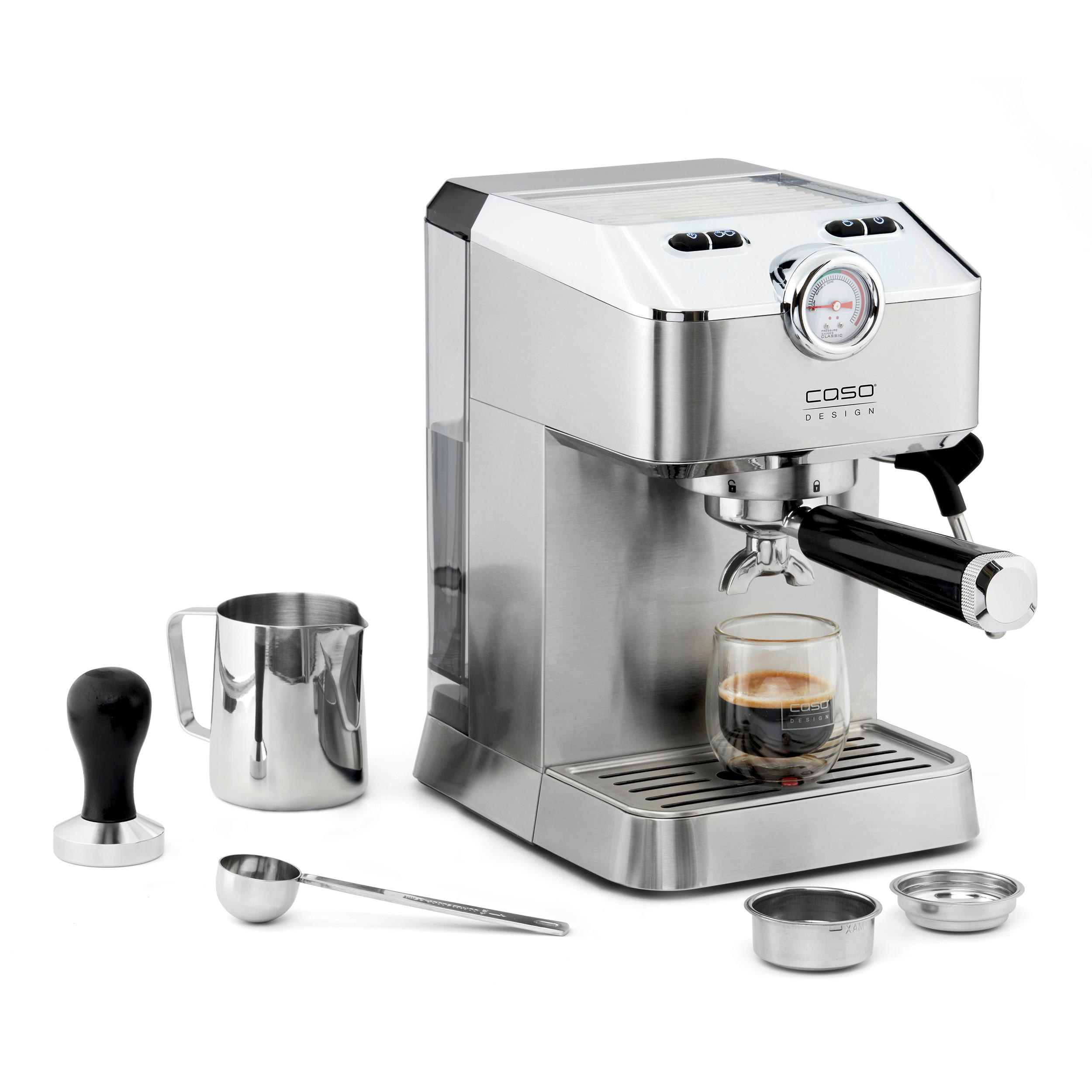 Thumbnail - Caso Design Espressomaschine, Schwarz, Edelstahl, 19.5x30.5x25.5 cm, CE, Küchengeräte, Kaffeemaschinen & Zubehör