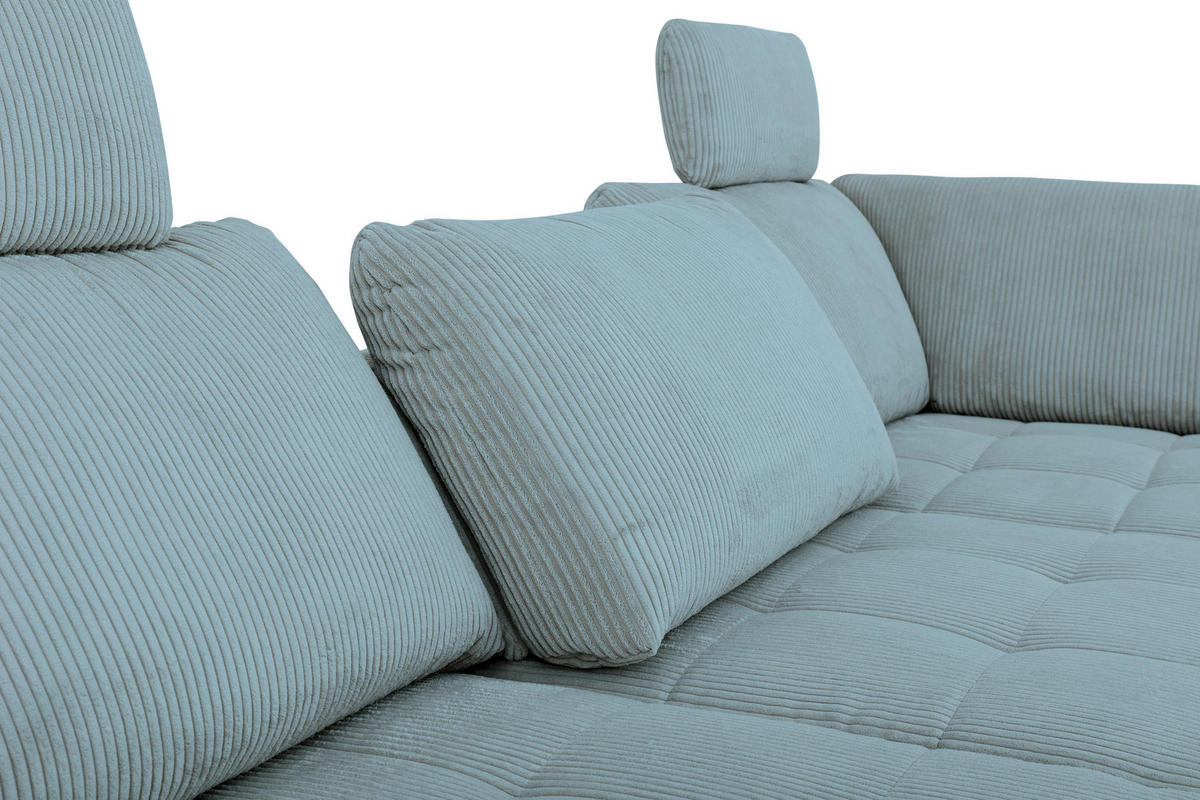 ECKSOFA in Cord, Velours Hellblau  - Schwarz/Hellblau, Design, Textil/Metall (291/197cm) - Beldomo Style