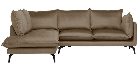 ECKSOFA in Samt Hellbraun  - Hellbraun/Schwarz, Design, Textil/Metall (200/241cm) - Carryhome